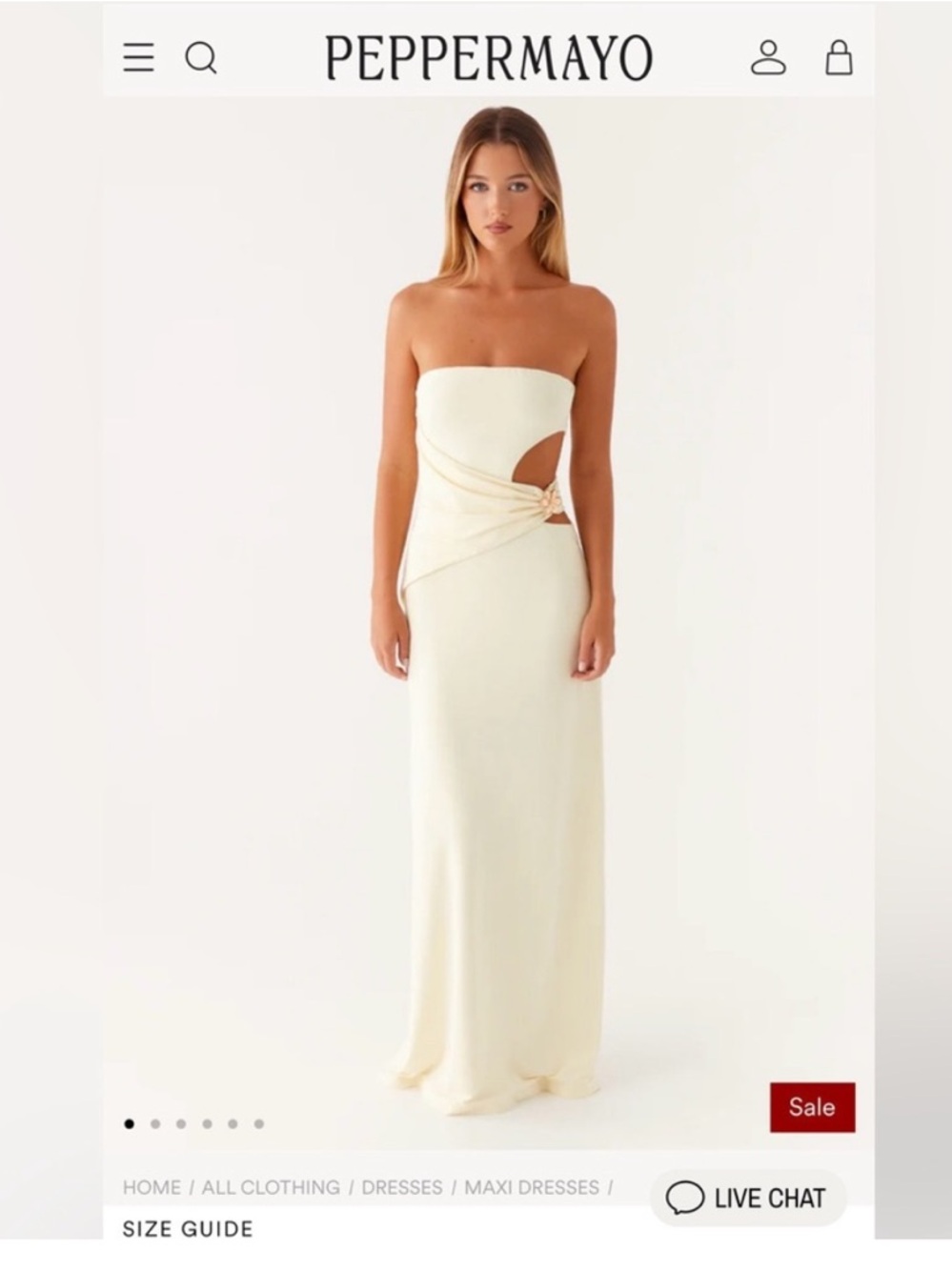 Peppermayo Cream Strapless Twist Cutout Maxi Dress